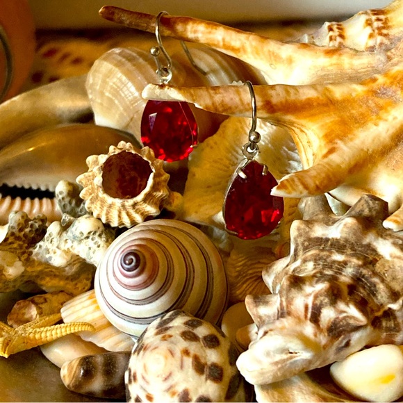 Earrings, Ruby Red and Silver Dangling, .5” Long - Picture 3 of 12